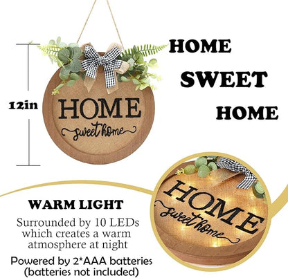 HOMCDALY Welcome Sign for Front Door, Door Wreaths for Front Door Outside, Farmhouse Welcome Wooden Door Hanger, Rustic Wall Door Sign, Seasonal Home Decorations (F-Brown)