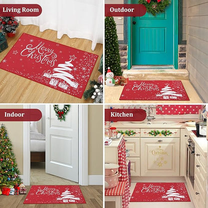 CAROMIO Christmas Welcome Mat 20x32 Inch - Xmas Decorative Doormat with Christmas Tree & Snowflake Pattern - Non Slip, Holiday Outdoor/Indoor Entrance Floor Mat