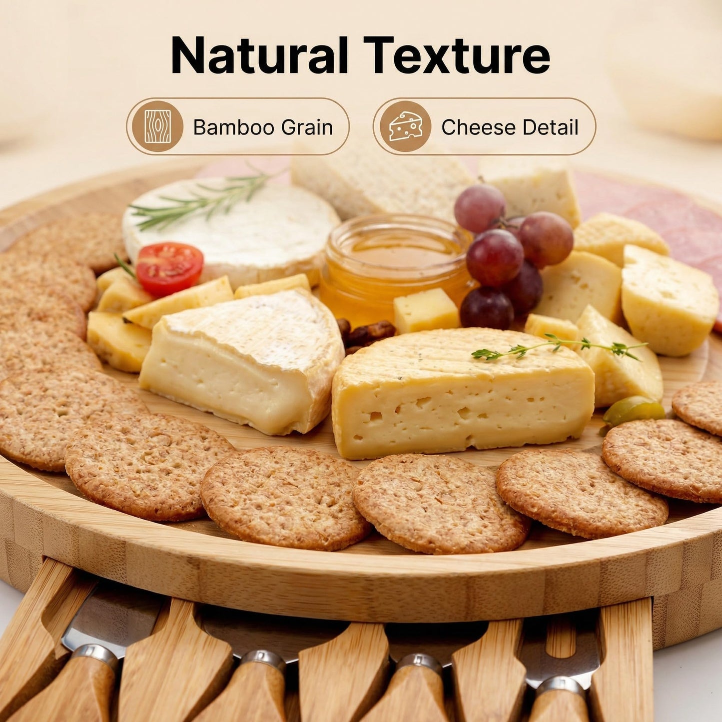 Charcuterie Boards Gift Set - Premium Bamboo Cheese Board Set with 4 PCS Knife Set, Serving Plates Housewarming, Wedding,Christmas Charcuterie Board, Hostess Gifts