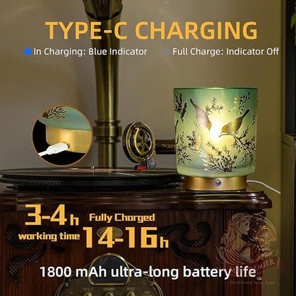 Cordless Rechargeable Table Lamp, Glass USB-C Decorative Small Accent Lamps for Entryway/Stairway/Bathroom/Corner, Touch Control Dimmable Battery Operated Lamp, Emergency Lamps for Power Outage