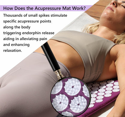 DoSensePro Acupressure Mat & Pillow Set – Extra-Long 29” Acupressure Therapy for Back & Neck Pain Relief, Sciatica, Stress Relief & Sleep Support – Includes Carry Bag & Hot/Cold Pack (Purple)
