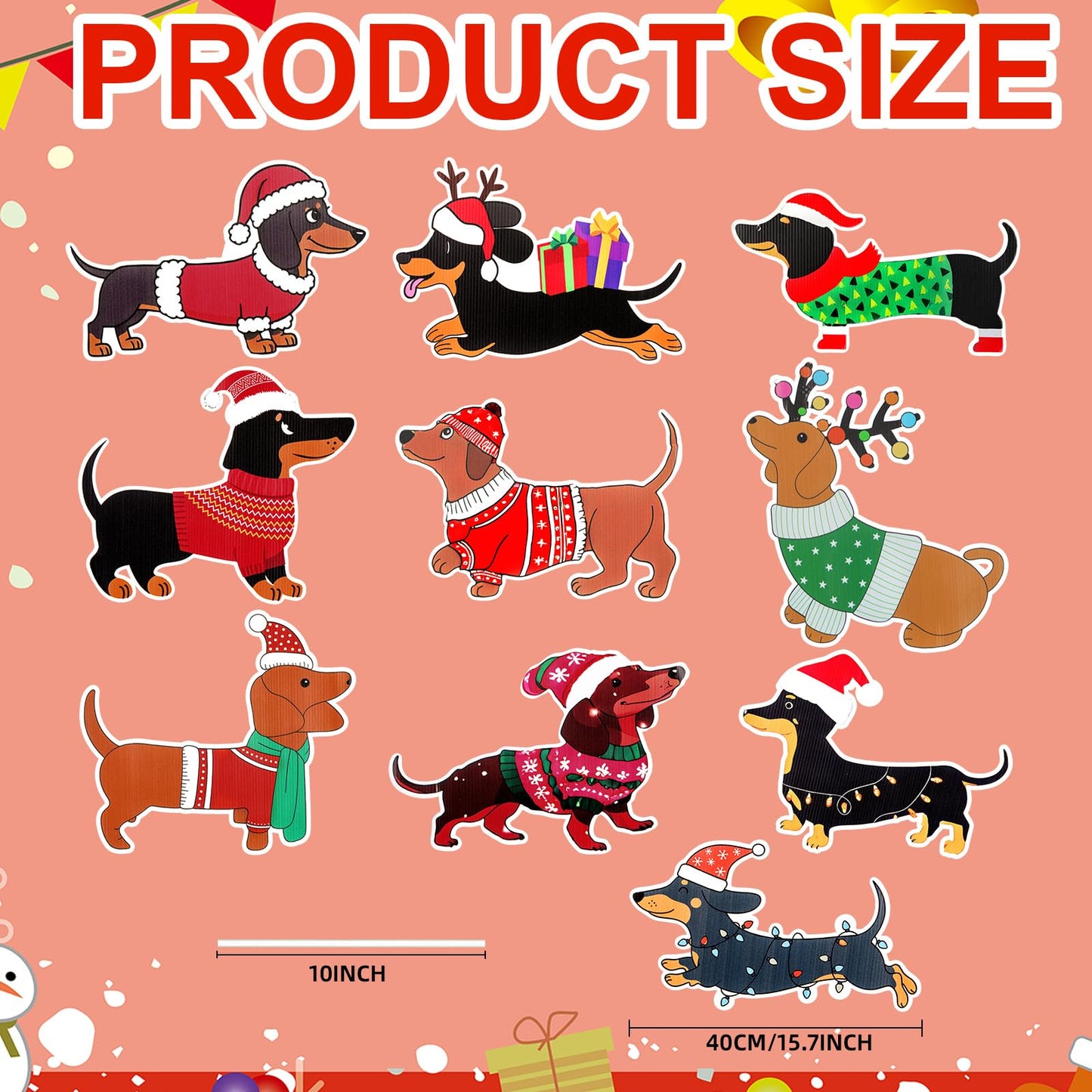 AceOrbit 10 Pcs Dachshund Christmas Yard Signs with Stakes Xmas Dog Yard Decor Waterproof Christmas Decorations Puppy Lawn Signs for Xmas Holiday Winter Farmhouse Garden Patio Pathway Outside Decor