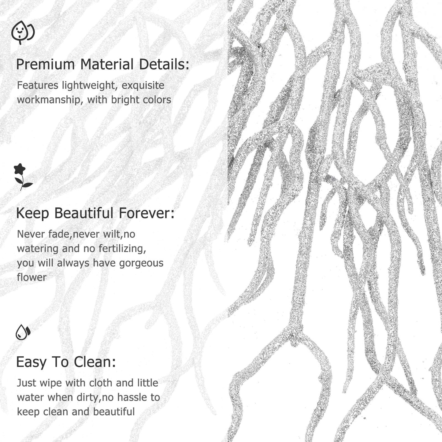 Ipetboom Glitter Christmas Leaves Picks - 10pcs Curly Tall Tree Filler Branches for Xmas Wreath Wedding Table Centerpiece Decorations - Christmas Tree Poinsettia Flower Stems Branches Picks (Silver)
