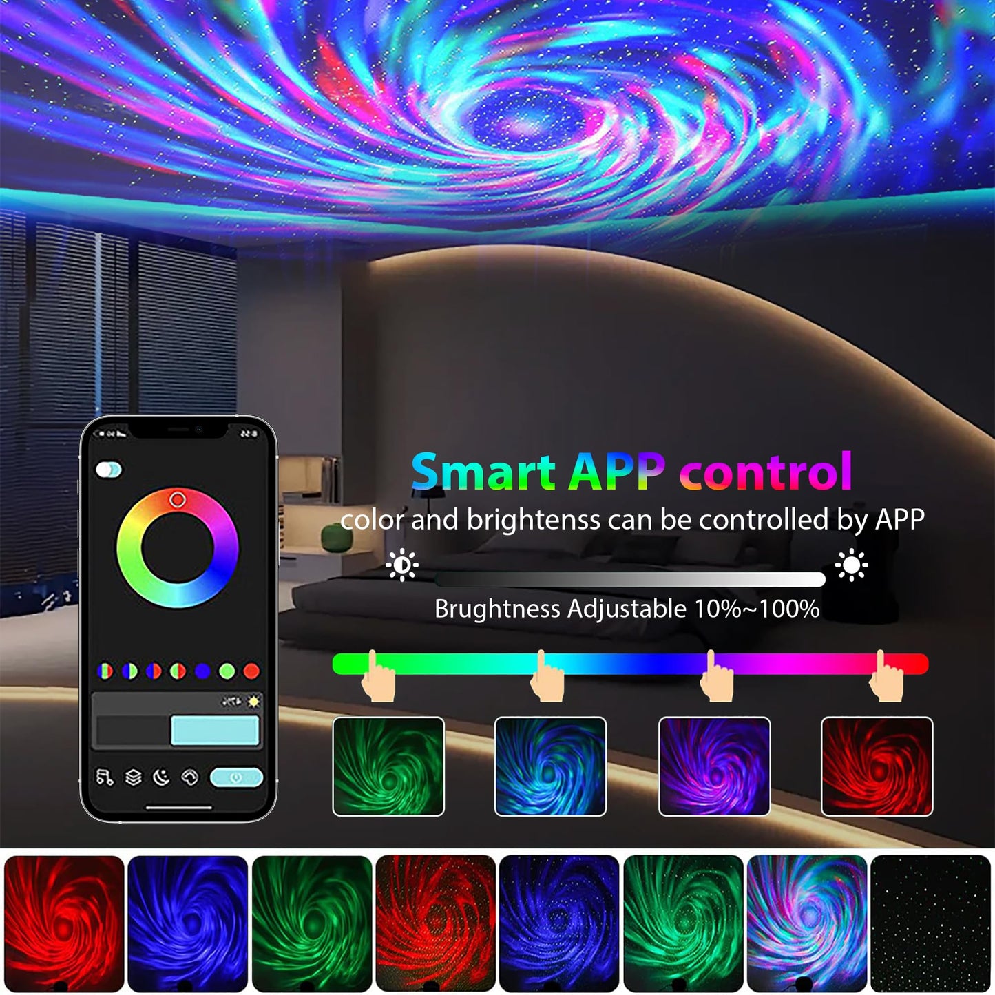 USB Powered Mini Galaxy Night Light Sound-Activated LED Party Light 10ft USB Ideal for Christmas, Raves, Home Karaoke, Dance, Clubs, Bar Parties, Matte Black