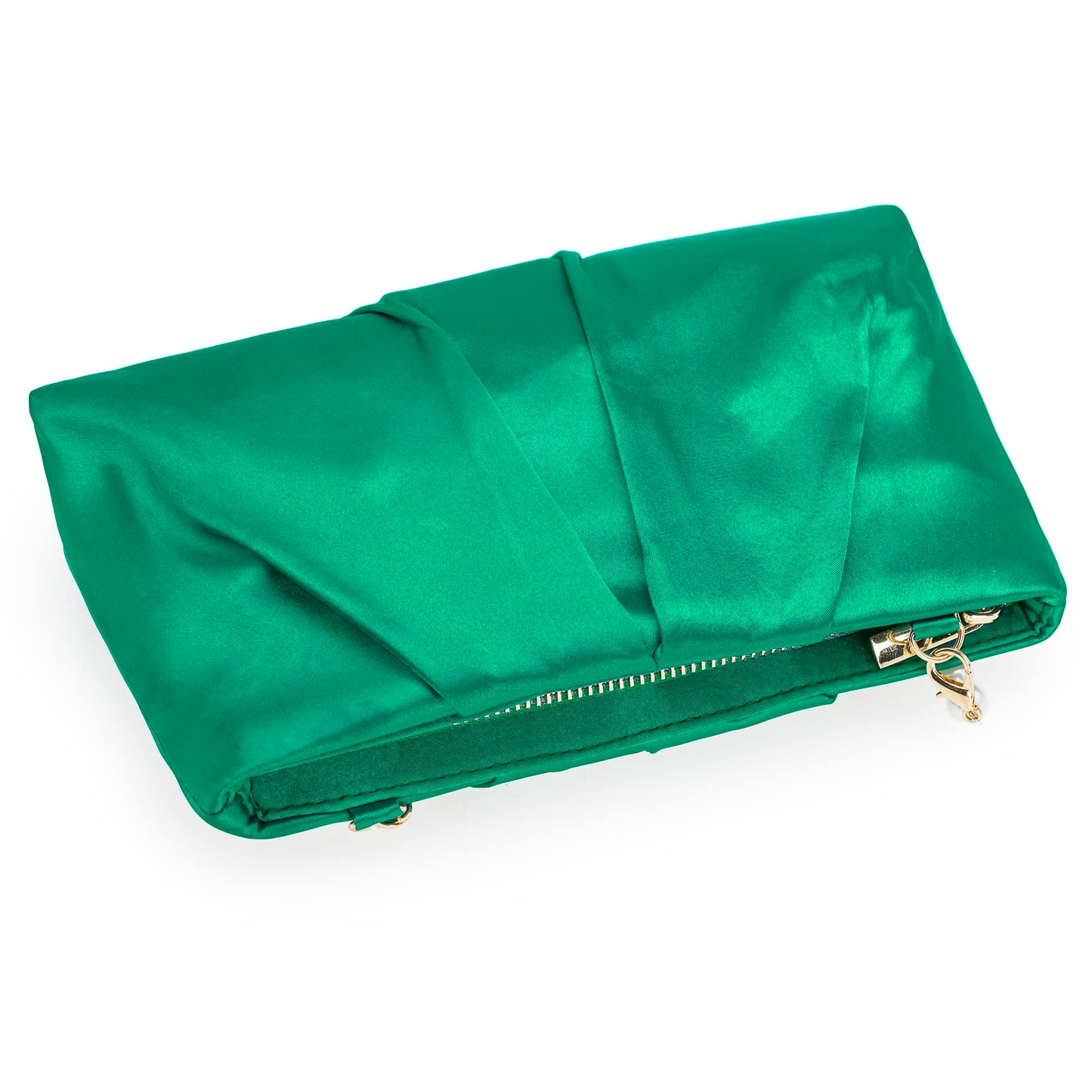 CHARMING TAILOR Evening Bag Women Wedding Party Handbag Small Dressy Formal Purse Pleated Satin Clutch (Green)