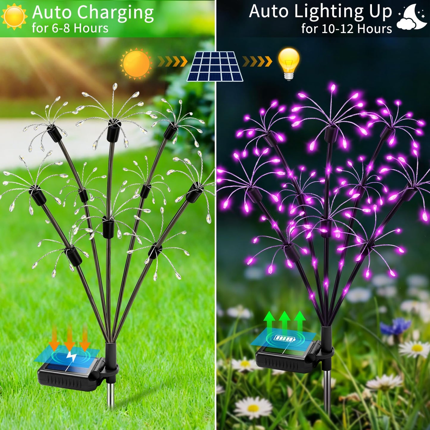 Solar Garden Lights Outdoor, 6 Pack 2-Layer Purple Solar Firework Lights, Waterproof Starburst Fairy Light Garden Decor for Yard Patio Pathway Lawn, Unique Gifts for Women Mom Grandma Mother's Day