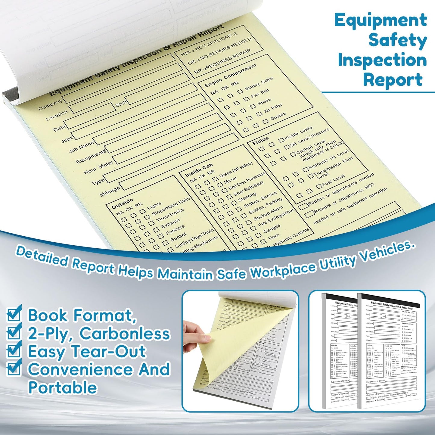 Humyoun 10 Pack 5.5" x 8.5" Equipment Safety Inspection Report Detailed Driver's Vehicle Inspection Report Book Daily Pre Trip 2-ply, Carbonless, 31 Sets of Forms Per Book