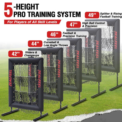 ZEALFEEL Baseball Pitching Net Pro, 9 Hole Pitching Target with Strike Zone Target, 5 Height Adjustable, Portable Easy Setup Trainer Net for Baseball & Softball with Ball, Home Plate & Pitching Rubber