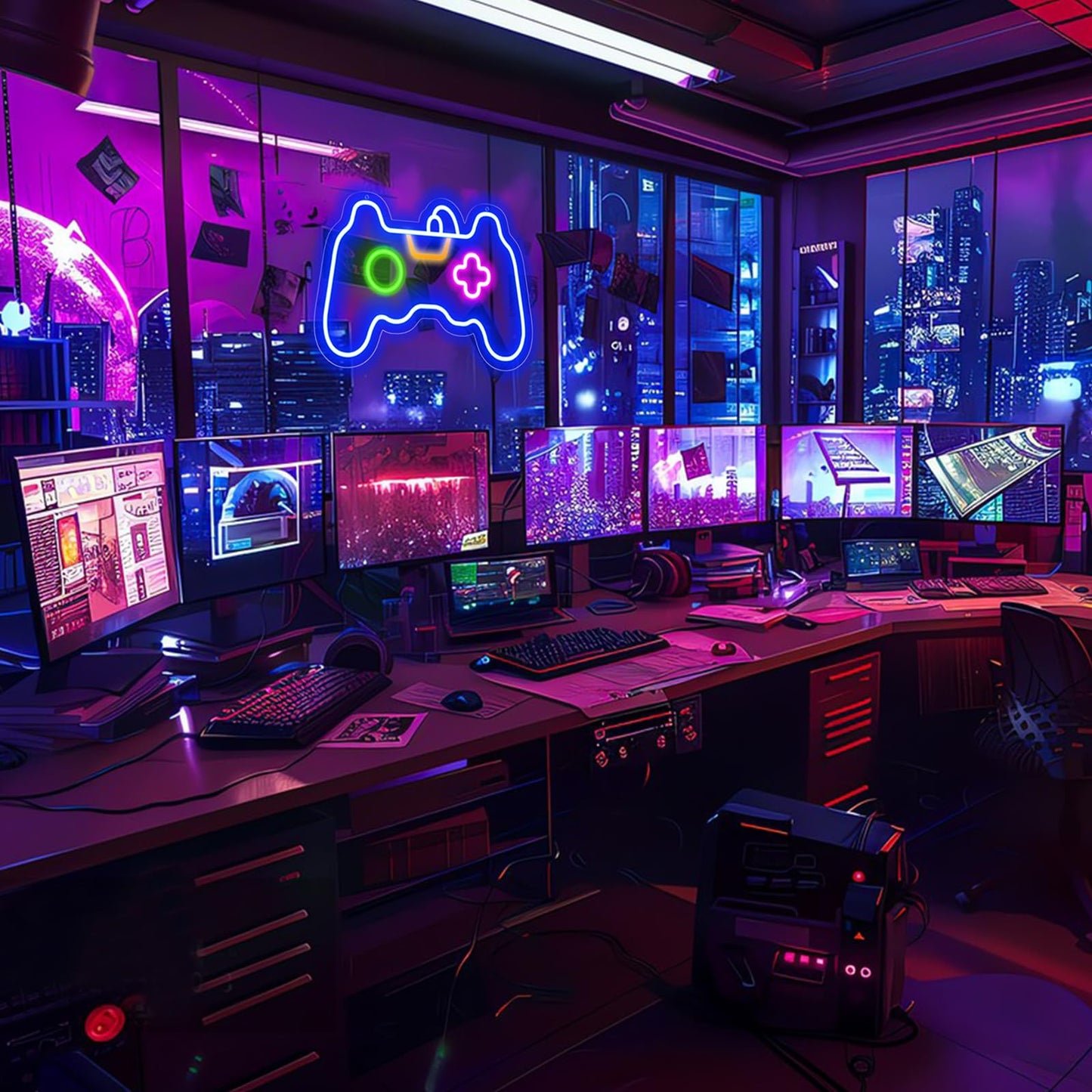 KENFARI Gamer Neon Sign, Gamepad Shaped LED Neon Sign for Gamer Room Decor, Game Neon Light for Teen Boy Room Decor, Best Gamer Gifts for Boys, Kids