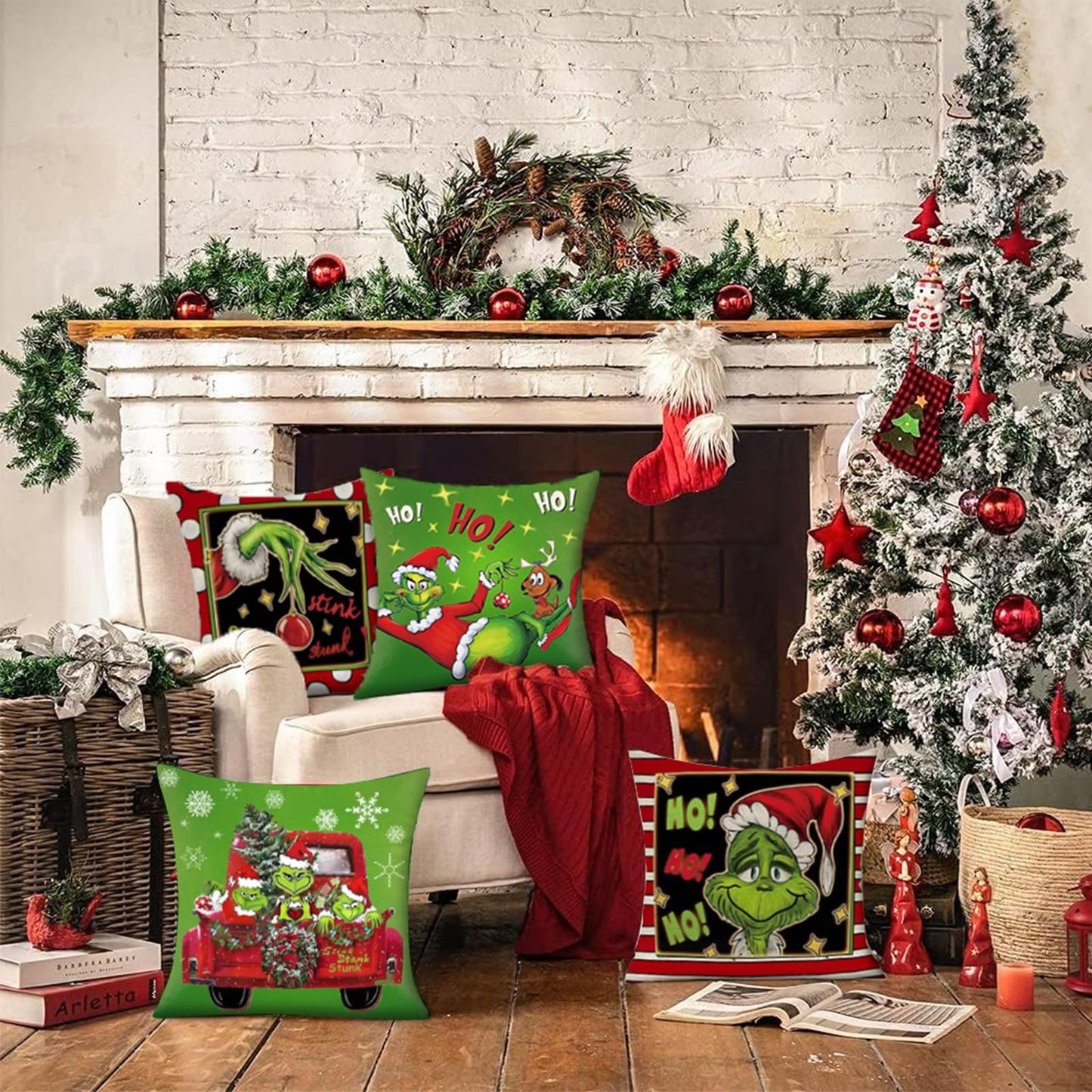 Christmas Pillow Covers Set of 4 for Decoration - 18x18 Throw Pillow Case for Farmhouse Home, Sofa, Bed, Indoor, Winter, Holiday (Green)