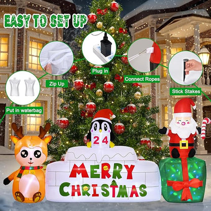 10 Ft Christmas Inflatables Outdoor Decorations Countdown Xmas Blow Up Yard Decorations, Reindeer Santa Inflatables Built-in Rotating Colorful LED Lights Xmas Holiday Party Lawn Decor