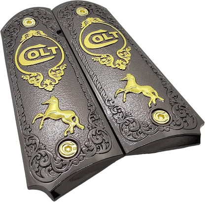 COLT 1911 Tactical Grip - Full-Size Black & Gold Pistol Handle