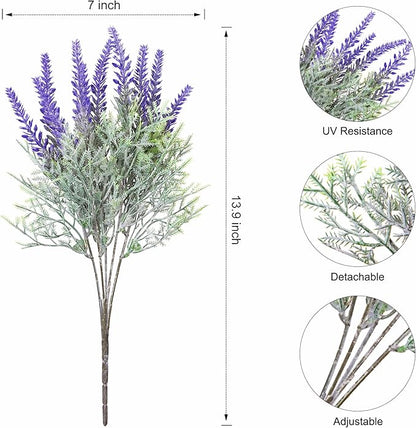 Artificial Hanging Flowers with Basket Fake Fall Lavender for Outdoor Decor, 12 Bundles Faux Purple Outside Decoration Realistic UV Resistant Plants for Porch Balcony Patio Garden Yard