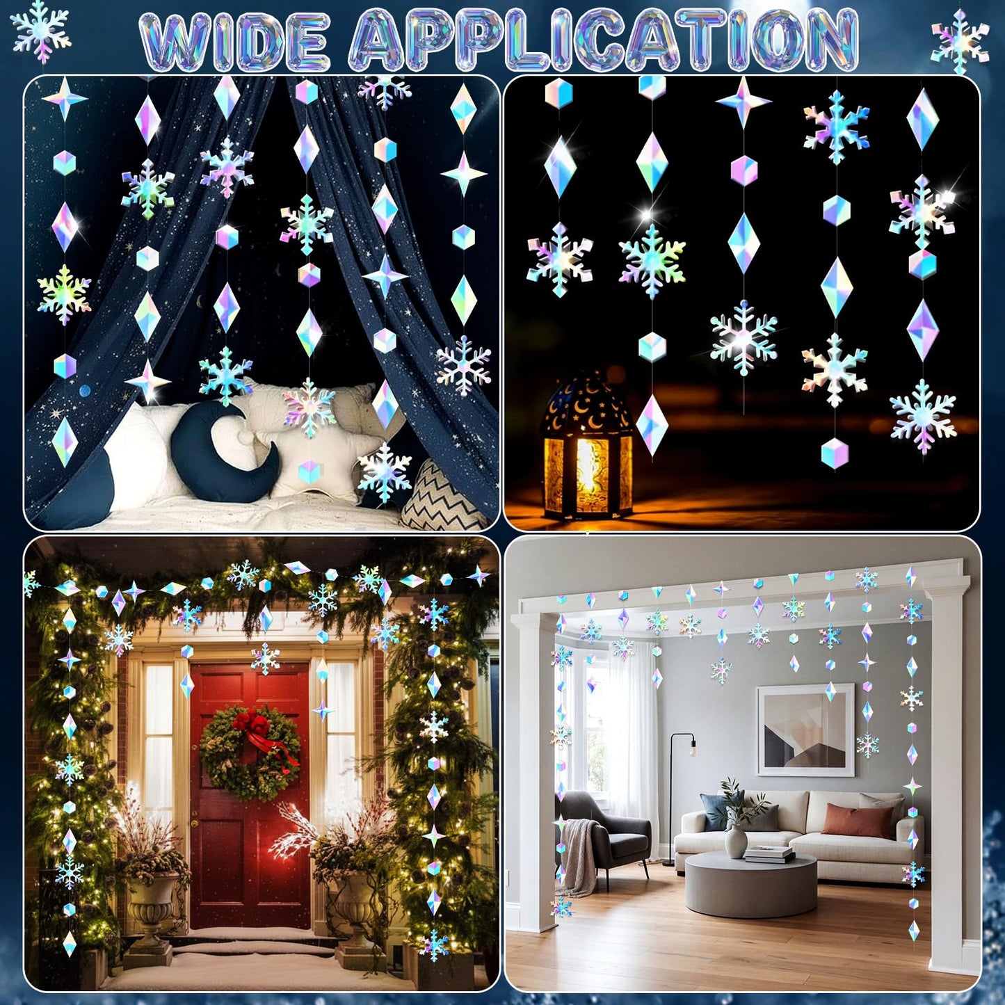 ReliThick Iridescent Snowflake Garland - Winter Decorations 46 ft Holographic Paper Snowflakes Hanging Streamer Snow Flake Banner Backdrop for Birthday Party Winter Christmas Decor