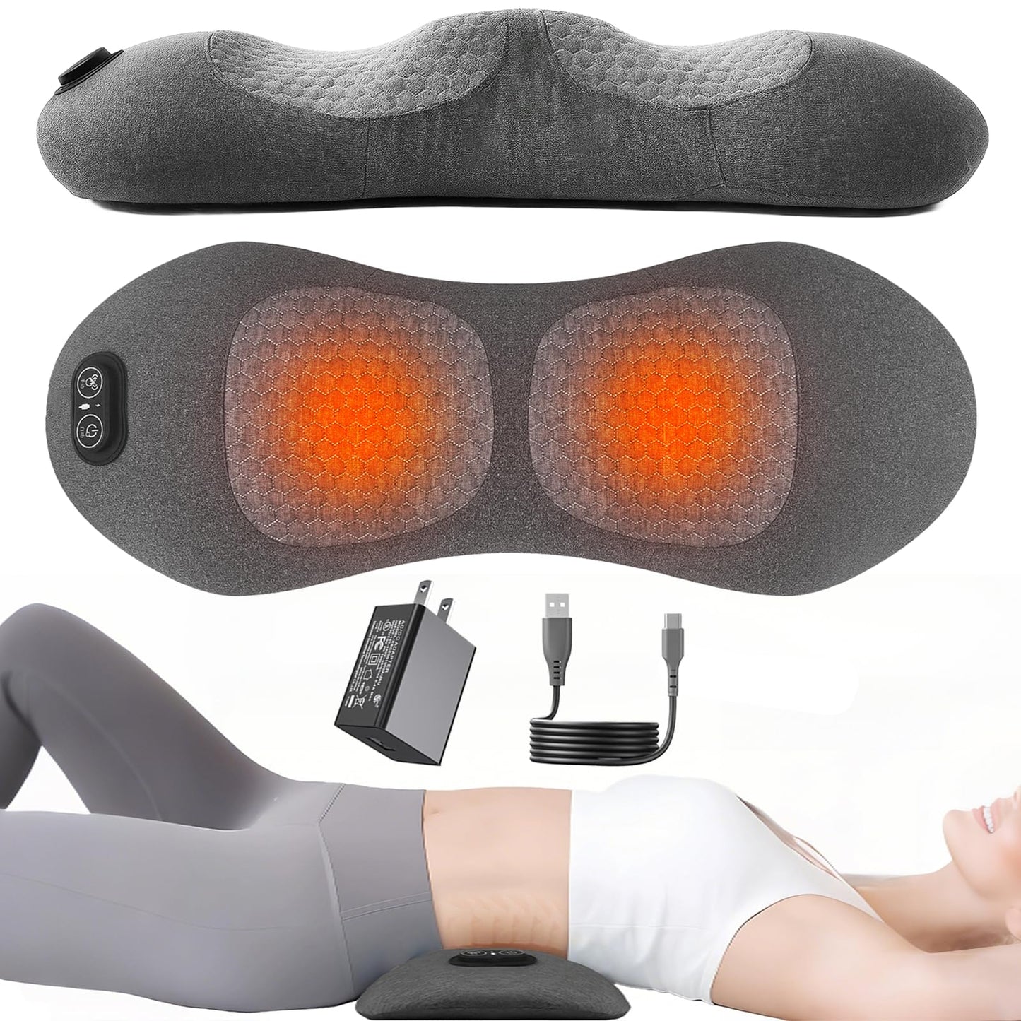 Lewuyoya Plug-in 3 in 1 Lower Back Massager for Pain Relief Deep Tissue,Smooth Spine Triple Fusion Back Massager with Heat & Vibration & Traction, Electric Lumbar Support Pillow for Bed,Chair,Office