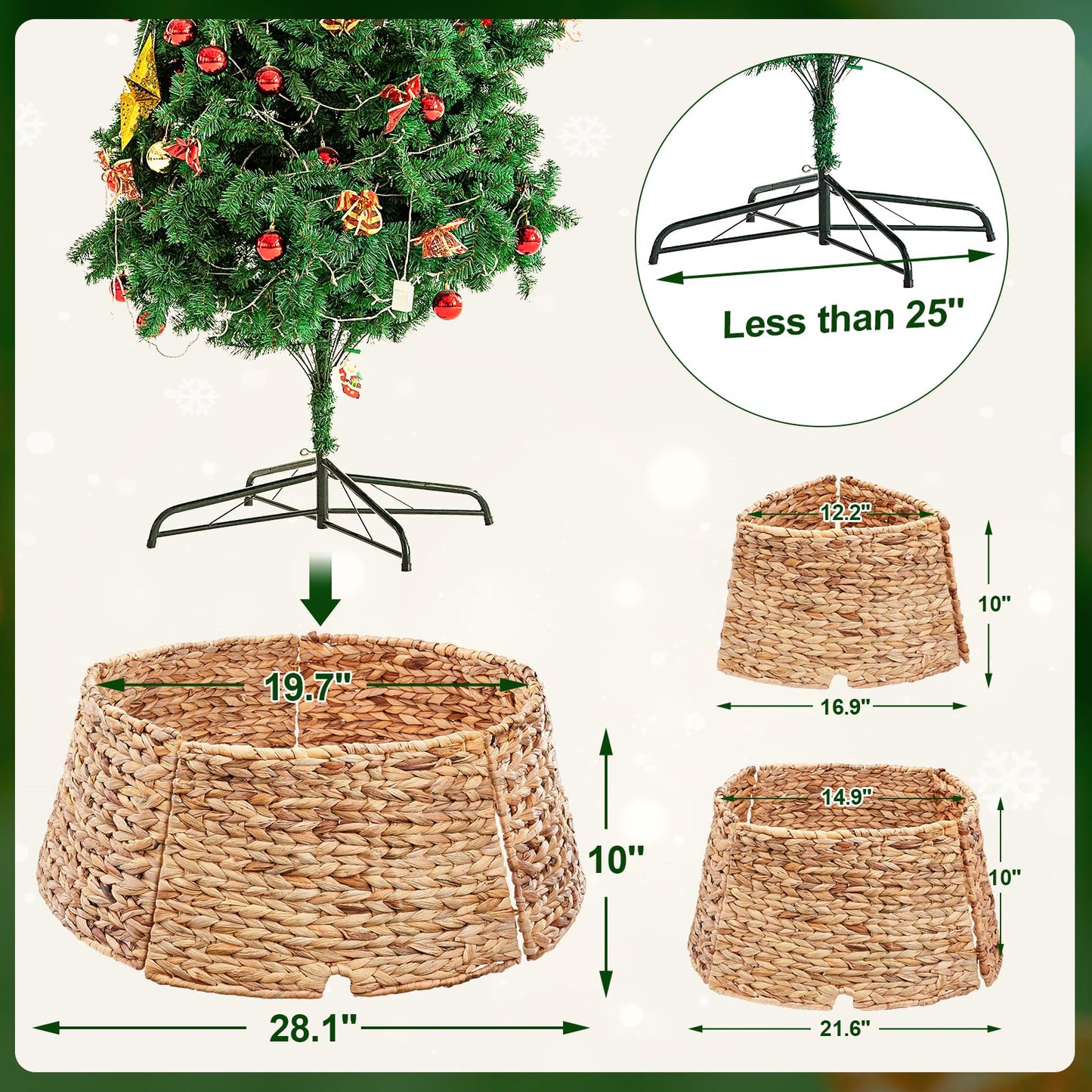 ELYKEN 28-Inch Woven Rattan Christmas Tree Collar, Stylish Hyacinth 5-Piece Tree Skirt for Artificial Trees, Wicker Tree Base Cover with Cord Cut-Out for Home Decor, Living Room Display, Natural