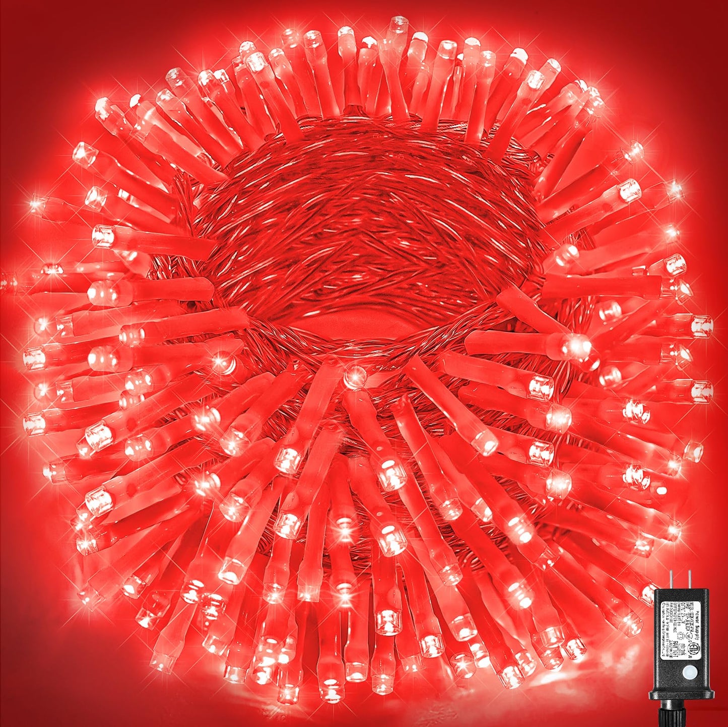 Vivideal 300 LED Red Christmas Lights 100ft String Lights Indoor 8 Modes Clear Wire Connectable Waterproof Plug in Red String Lights for Bedroom Indoor Outdoor Halloween Christmas Decorations