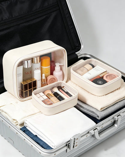 FFpaw Travel Clear Makeup Bag Set for Women, 3 Pack Travel Size Toiletry Bag with Zipper Small Makeup Pouch for Purse Waterproof Portable Cosmetic Case Compact Car Organizer Storage Bag (Beige Set)
