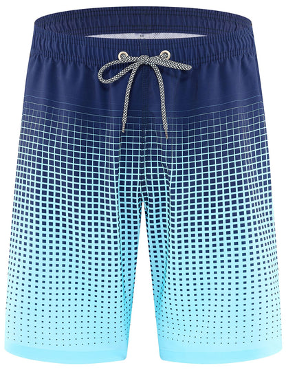 ELETOP Men's Swim Trunks Quick Dry Bathing Suit Swimming Board Shorts Mesh Lining Beach Swimwear Grid Gradient Blue M