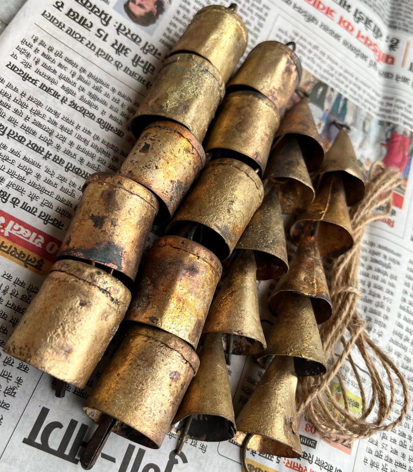 Rustic Iron Tin Metal Vintage Cow Bells Jingle for Wind Chimes and Crafts 2" H Antique Brass Covering Bells, Craft Bells, Set of 20