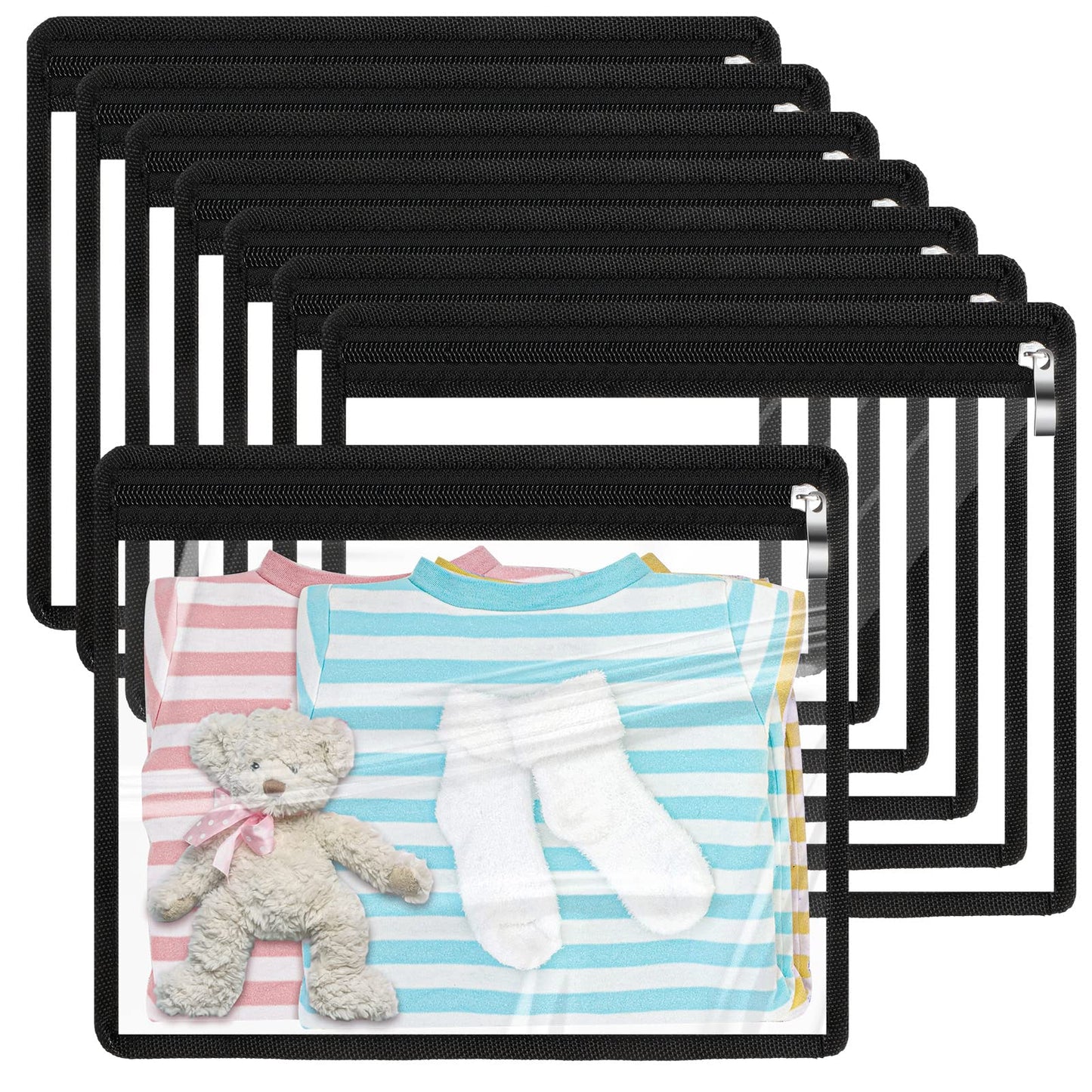 Outus 8 Pcs Clear Zipper Pouches Pencil Pouches PVC Makeup Pouch Envelopes Folder Storage Multi Purpose Pouch Document File Organization Bags, Office Supplies (Black Edgin,13 x 10.5 Inches)
