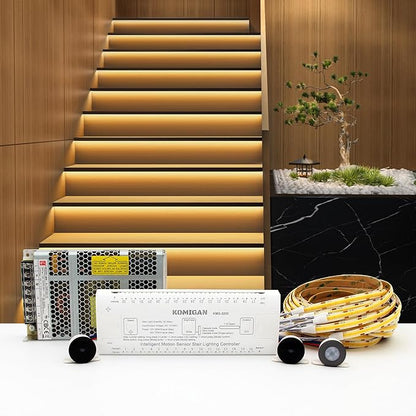 Intelligent Motion Triggered LED Stair Lighting Kit KMG-3233, 40" Cuttable LED Strip Light for Indoor LED Stair Lights (Warm White 3000K,14 Stairs)