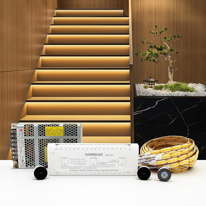 Intelligent Motion Triggered LED Stair Lighting Kit KMG-3233, 40" Cuttable LED Strip Light for Indoor LED Stair Lights (Warm White 3000K,18 Stairs)