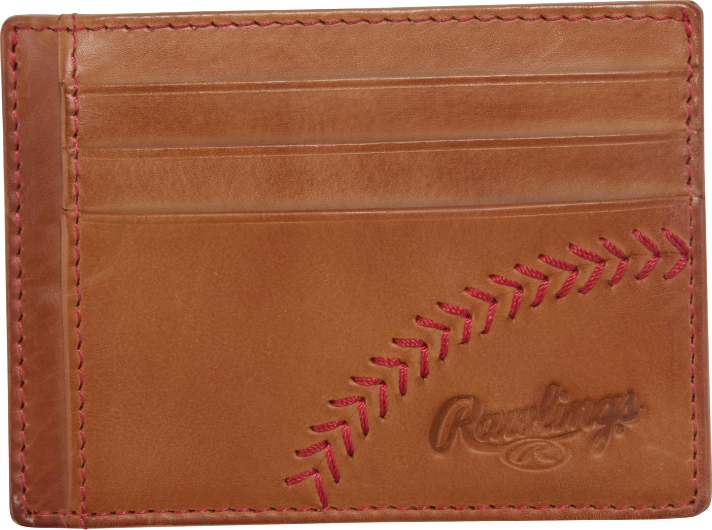 Rawlings mens Front Pocket Wallet Collection | Genuine Leather | Multiple Styles & Colors Light Brown | Cash Pocket | Baseball Stitch