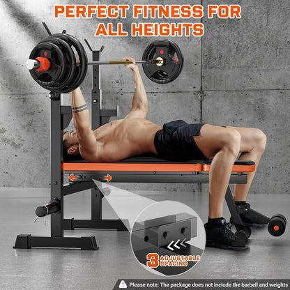 Adjustable Weight Bench with Squat Rack, 770lbs Heavy Duty Olympic Bench Press for Home Gym, Multi-Function Flat Incline Workout Bench Family Strength Training with Removable Foot Catch (Weight Bench Set+2*10LBS+2*25LBS Plates)