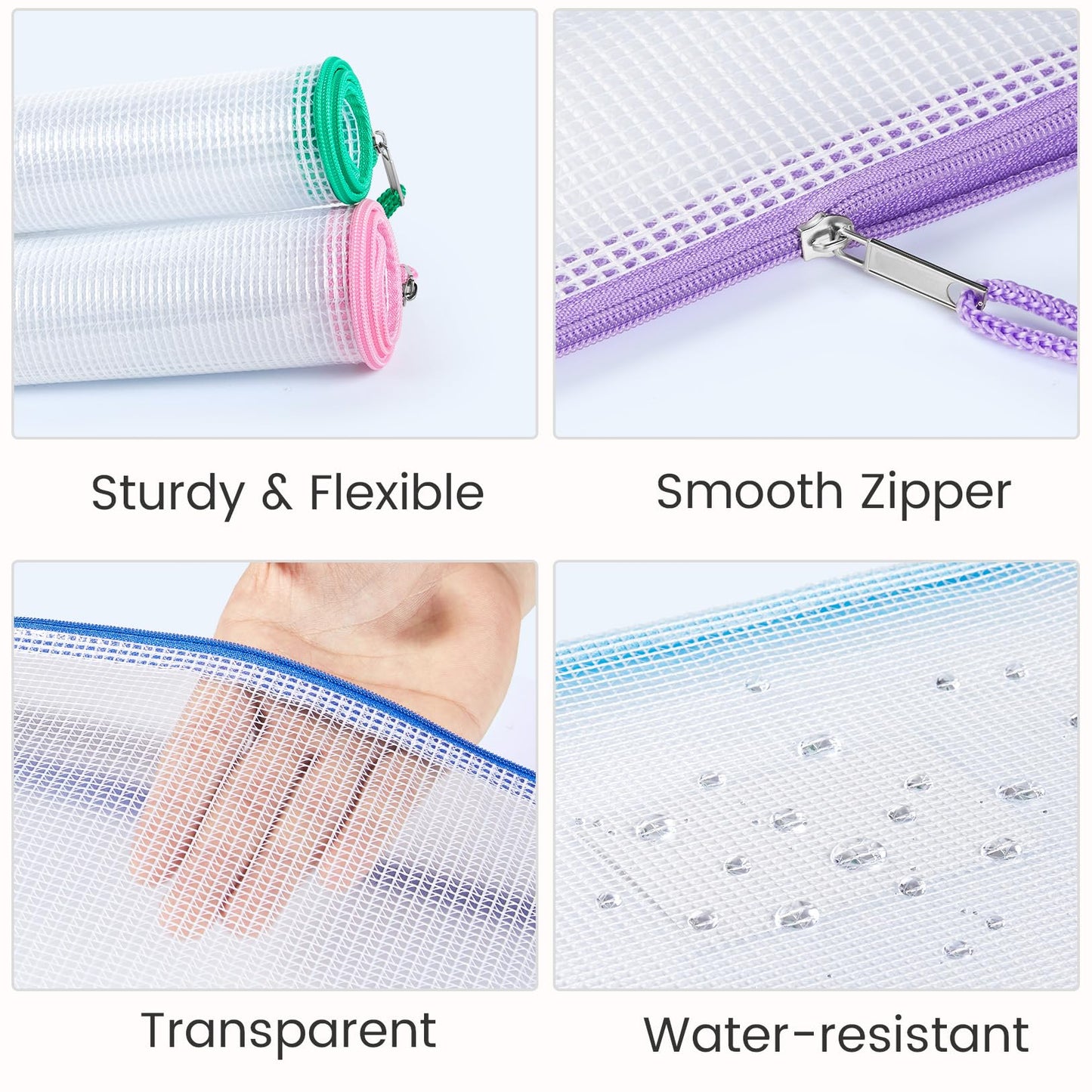 Sooez 36 Pack Mesh Zipper Pouch with Sticky Labels, A4 Mesh Bags, Toy Storage Board Game Puzzles Organization, Sturdy Letter Size File Folders Organizer for Teacher School Classroom Office Supplies