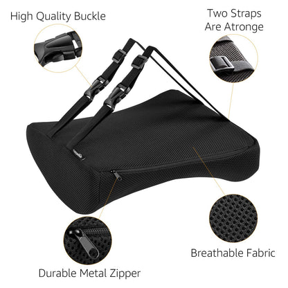 Amazon Basics Rectangular Memory Foam Back Support Cushion for Office Chairs, Non-Slip Base for Long Sitting, Black