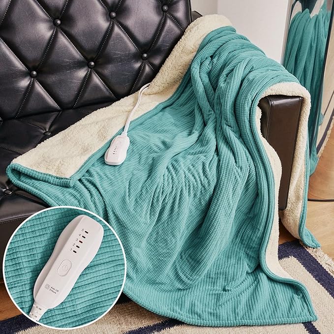 Heated Blanket Throw 50"x60", ETL & FCC Certified Electric Blanket with 3-Hour Timer Auto-Off & 5 Heating Levels, Overheat Protection, Machine Washable - Lake Green