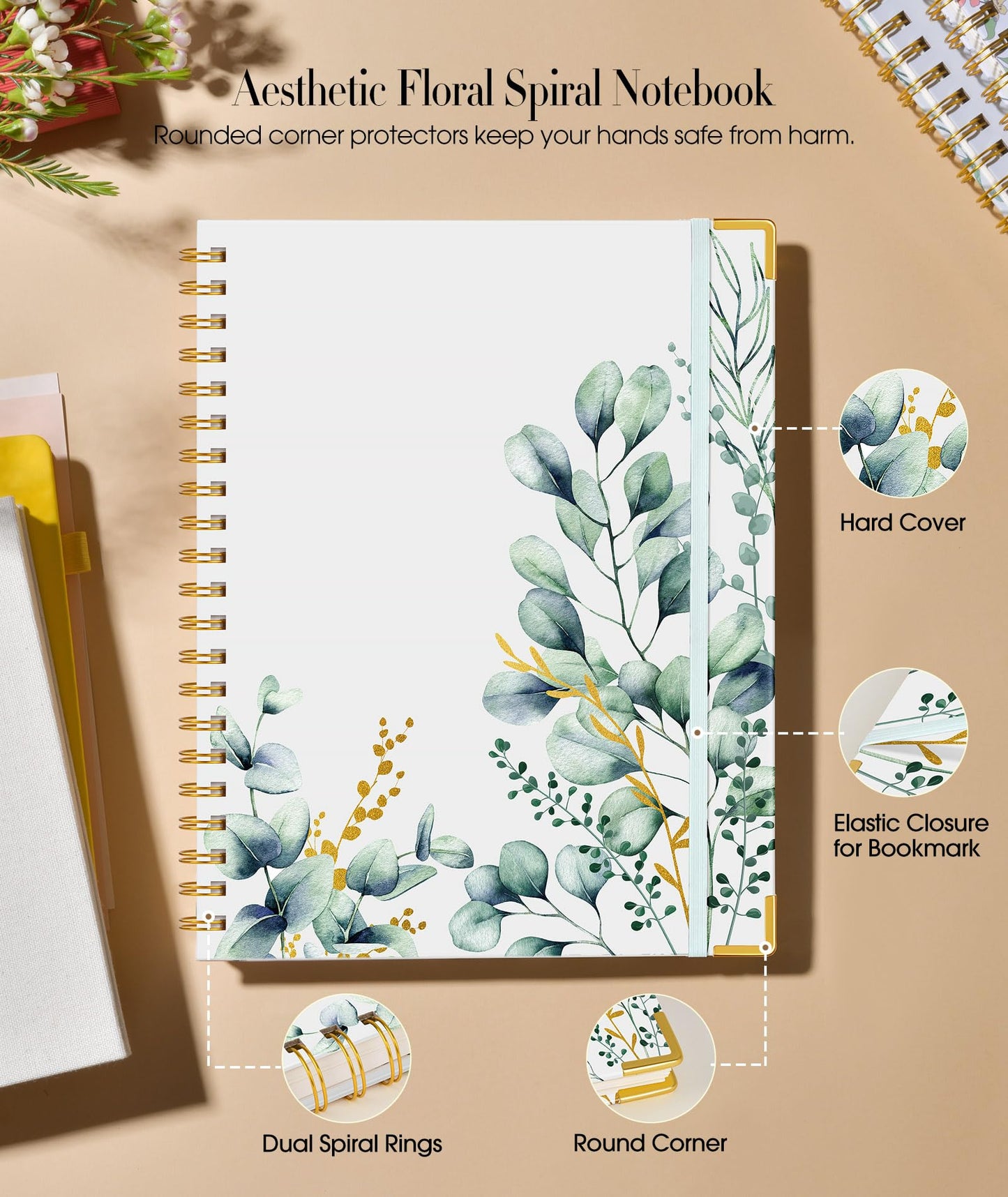 Aesthetic Spiral Notebook Journal for Women, 200 Pages Lined Notebooks 8.5” x 11”, A4 Large Hardcover Spiral Journals with 100 GSM Thick Paper, Cute College Ruled Notebook for Writing Work School
