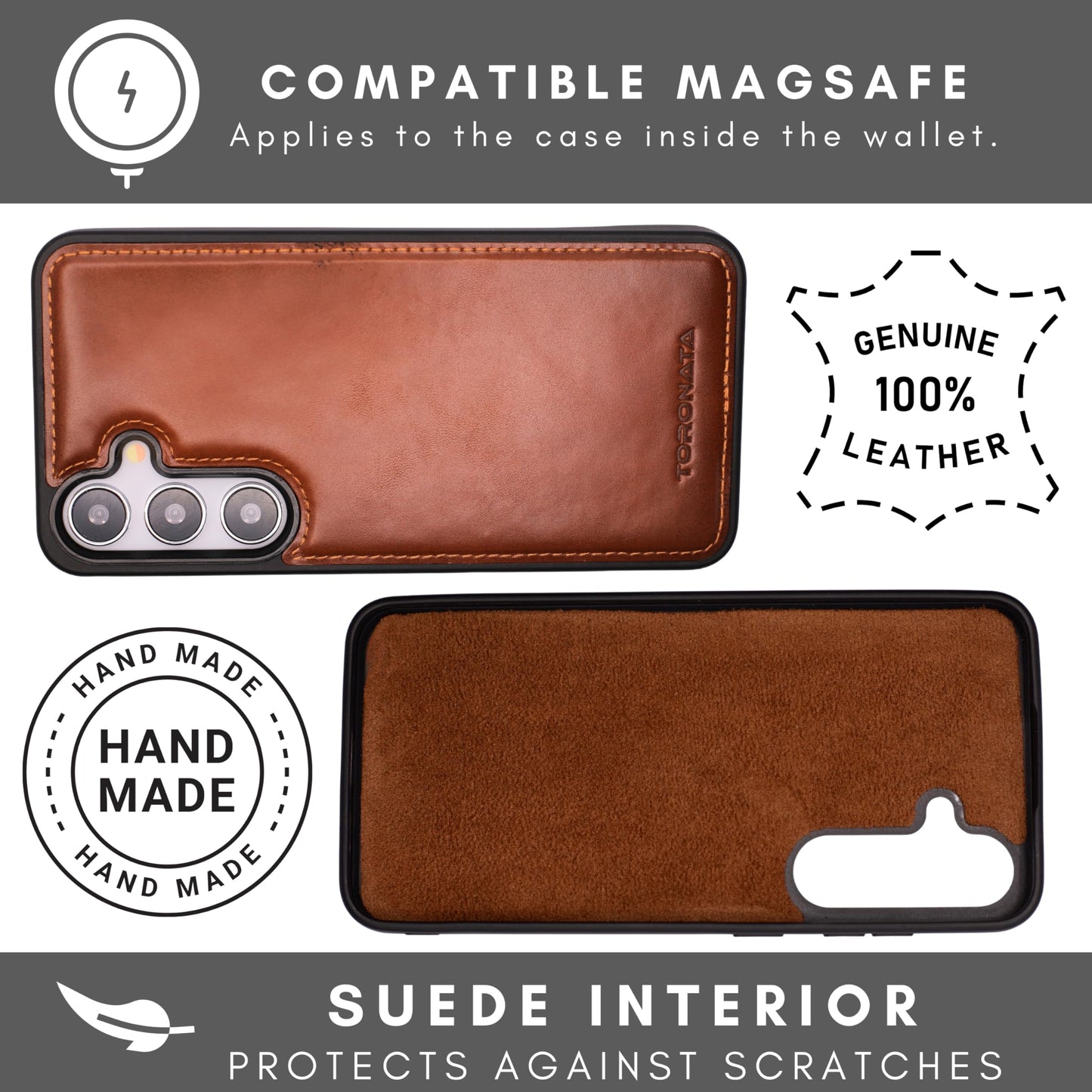 TORONATA Nevada Samsung Galaxy S24 Case – S24 Leather Case - Luxury S24 Wallet Case with Kickstand Design, Card Slots – Handcrafted Anti Scratch RFID Leather Wallet (Tan)
