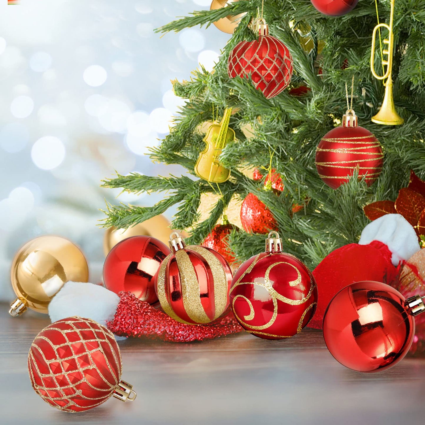 30 PCS Christmas Ball Ornaments Tree Decorations, 60mm/2.36" Classic Red and Gold Shatterproof Christmas Bulbs Ornaments for Xmas Tree Holiday Wreath Decor