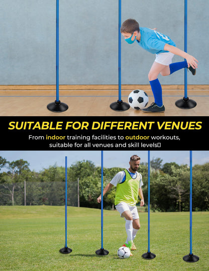SEAOTTER Soccer Agility Poles Set, 10Pcs 6FT Adjustable Sports Trainning Speed Poles Slalom Poles with Rubber Base, Agility Training Equipment for Football, Rugby, Basketball, Indoor & Outdoor