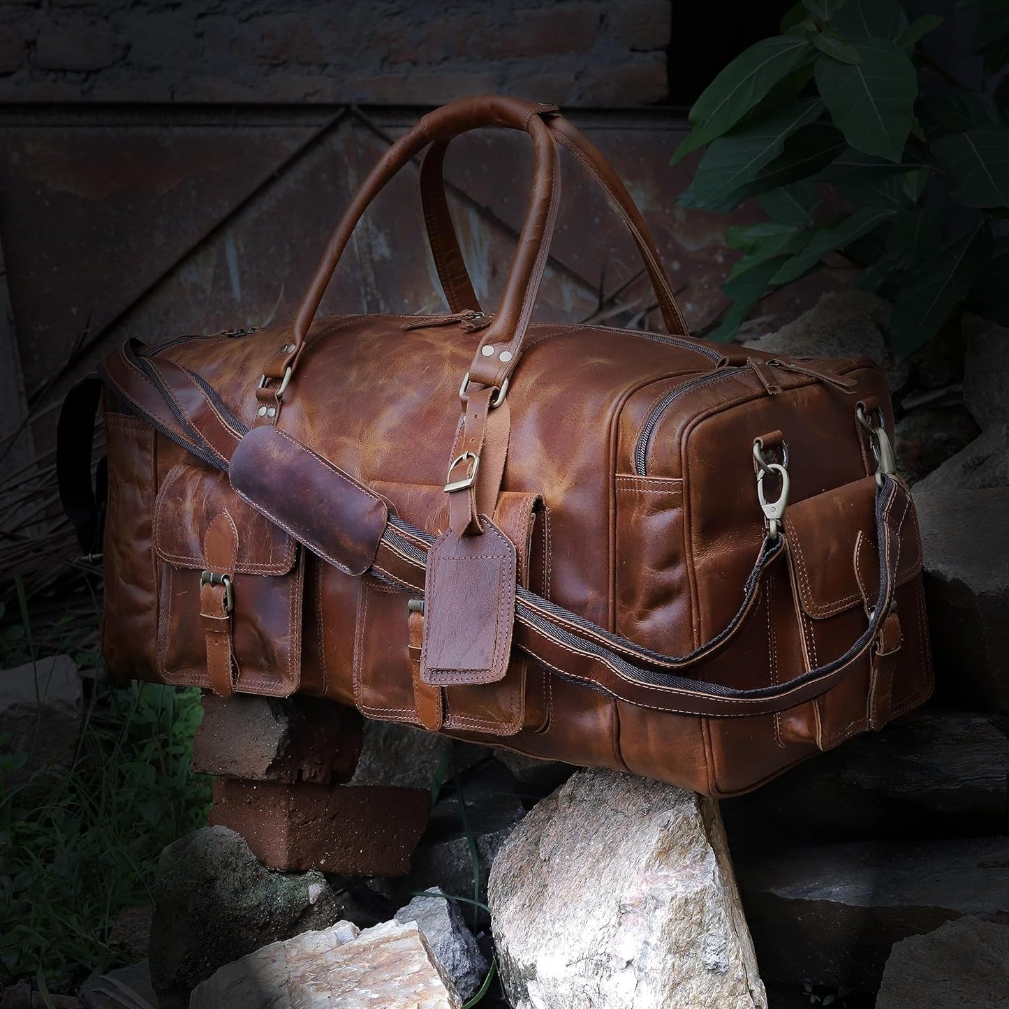 Large duffel bags for men holdall leather travel bag overnight gym sports weekend bag 32 Inch