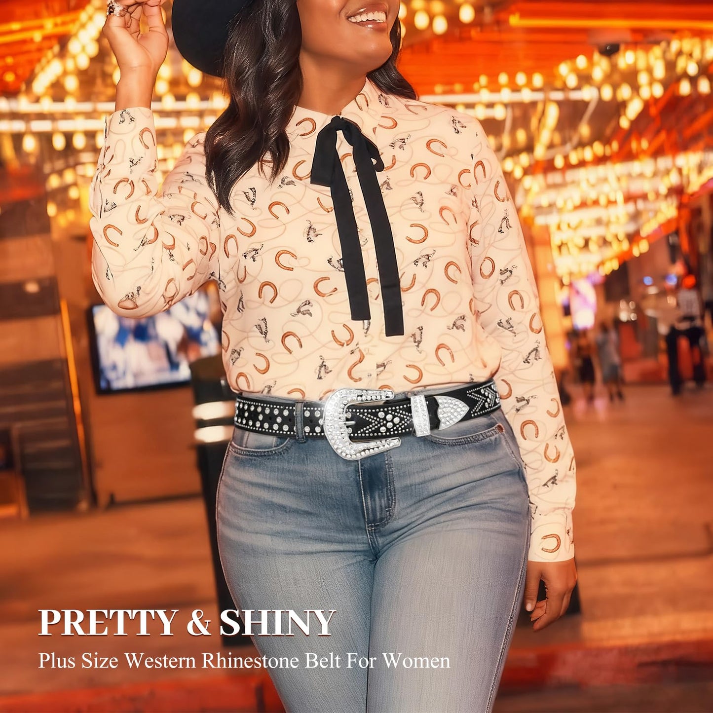 JASGOOD Rhinestones Belt for Women Men Plus Size Western Cowboy Cowgirl Studded Diamond Leather Waist Belt for Jeans Pants
