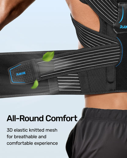 Rakiie Posture Corrector for Women and Men, Upgraded Back Brace with Enhanced Support, Shoulder Straightener with Cushioned Shoulder Pads & Underarm Pain Relief Strap, Size M (Upper Waist: 35.4"-41.3")