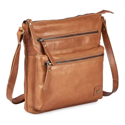 Wise Owl Accessories Small Crossbody Bags for Women Real Leather Purse & Handbags Crossover Over the Shoulder Pocketbook Handmade Gift (Cognac Multi-Wax)