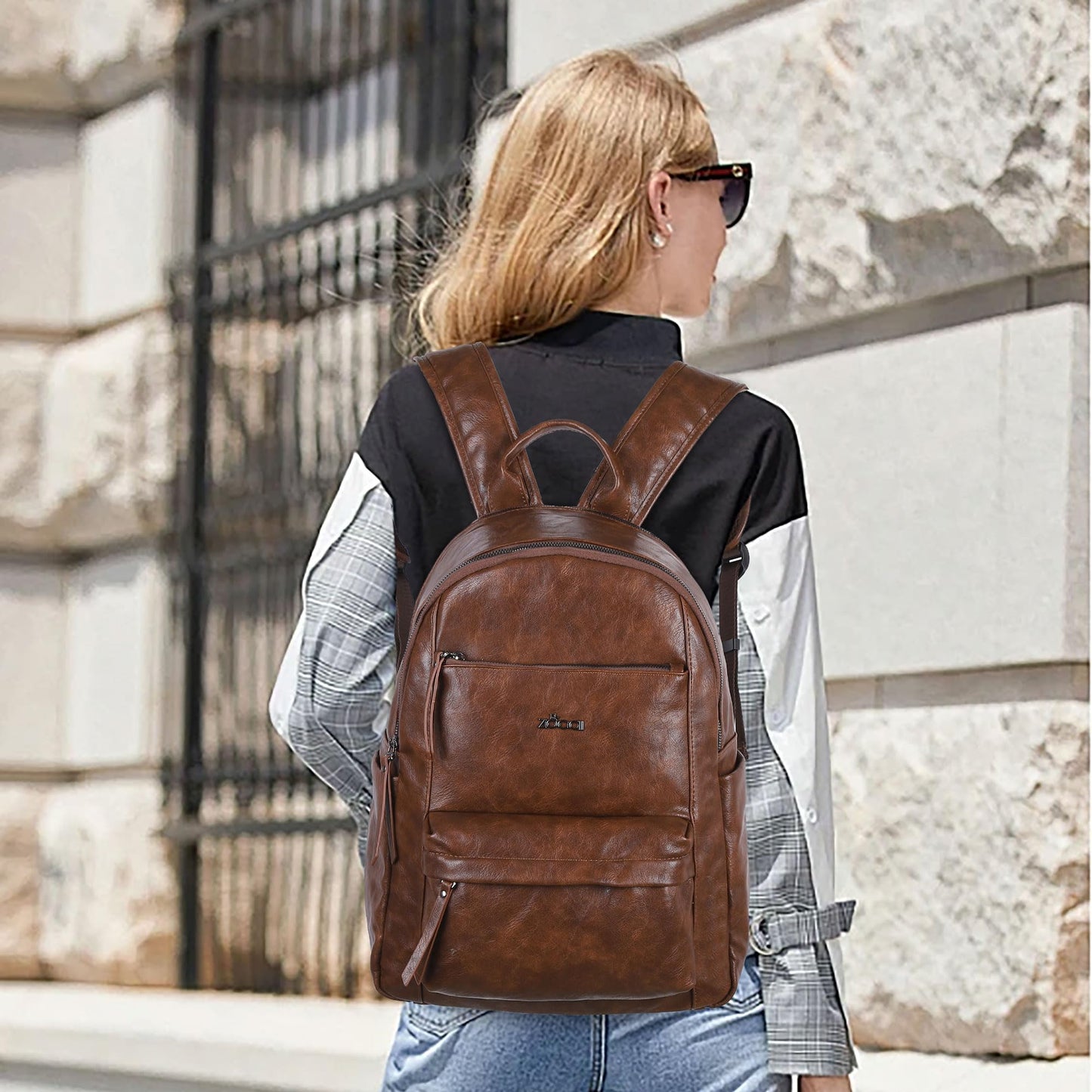 ZOCAI Large Leather Backpack Purse for Women – Vegan Retro Leather Travel Backpack for Women with Compartment, Multiple Pockets Roomy Large Capacity Daypack for Work Traveling.