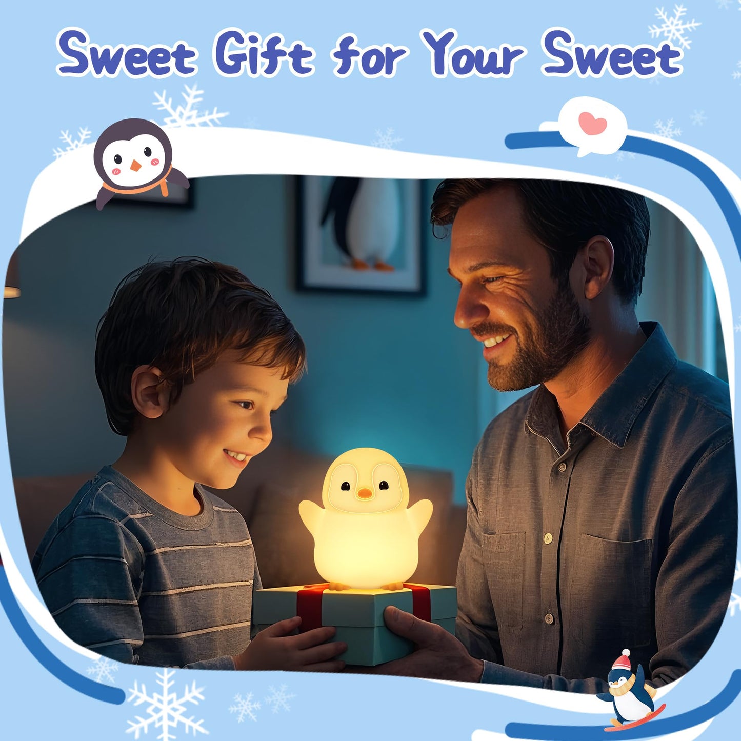 YuanDian Penguin Night Light, Cute Animal Themed Gifts for Adults and Teens. Decorate Bedrooms with Silicone Penguin Toy Nightlights, Christmas Birthday Gift for All