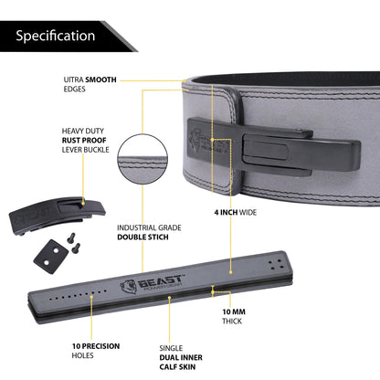 Beast Power Gear Weight Lifting Belt Lever Buckle 10MM 13MM Thick & 4 Inches Free Strap Weightlifting, Powerlifting, Deadlifts, Squats Men Women