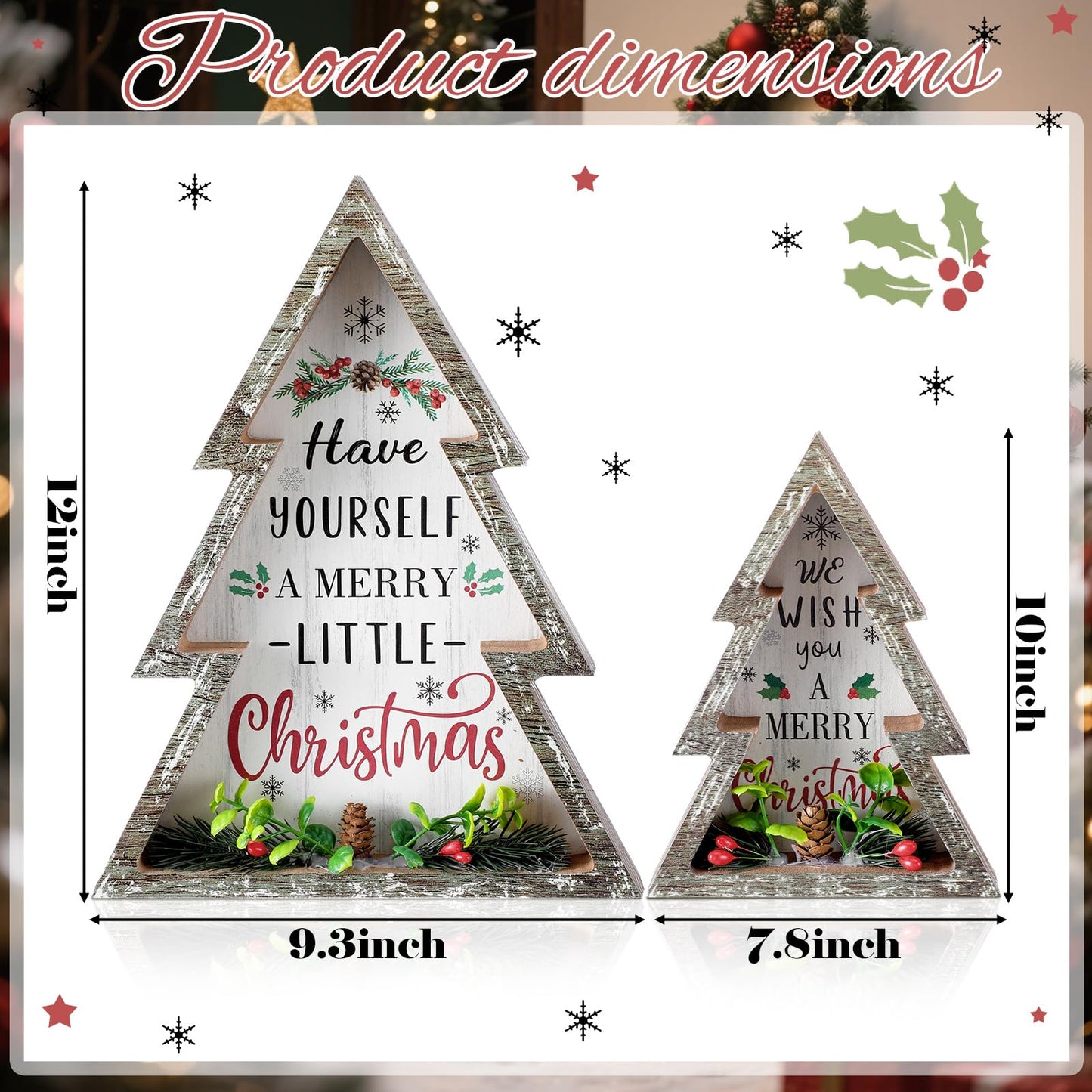 Pinkunn 2 Pcs Christmas Decorations for Home Farmhouse Christmas Tree Decor with Pinecones Rustic Wooden Xmas Centerpiece Natural Decorative Block Tabletop Sign for Xmas Party Holiday Table Home Decor