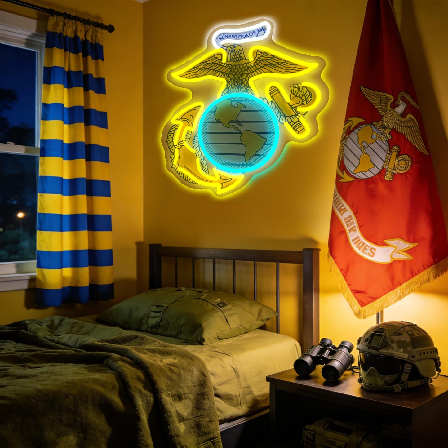 Marine Corp Neon Sign Lights for Veterans Day Wall Decor Light for Man Cave Bedroom Bar Army Memorial Themed Gift Art for Army Christmas Party USB Powered (Marine 1)