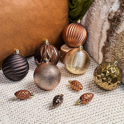 JORNOY Brown Christmas Tree Ornaments - 3.12inch/80mm Shatterproof Ornaments for Christmas Tree Set Plastic Decorative Hanging Balls Ornaments for Xmas Tree Decorations, 32ct (Brown)
