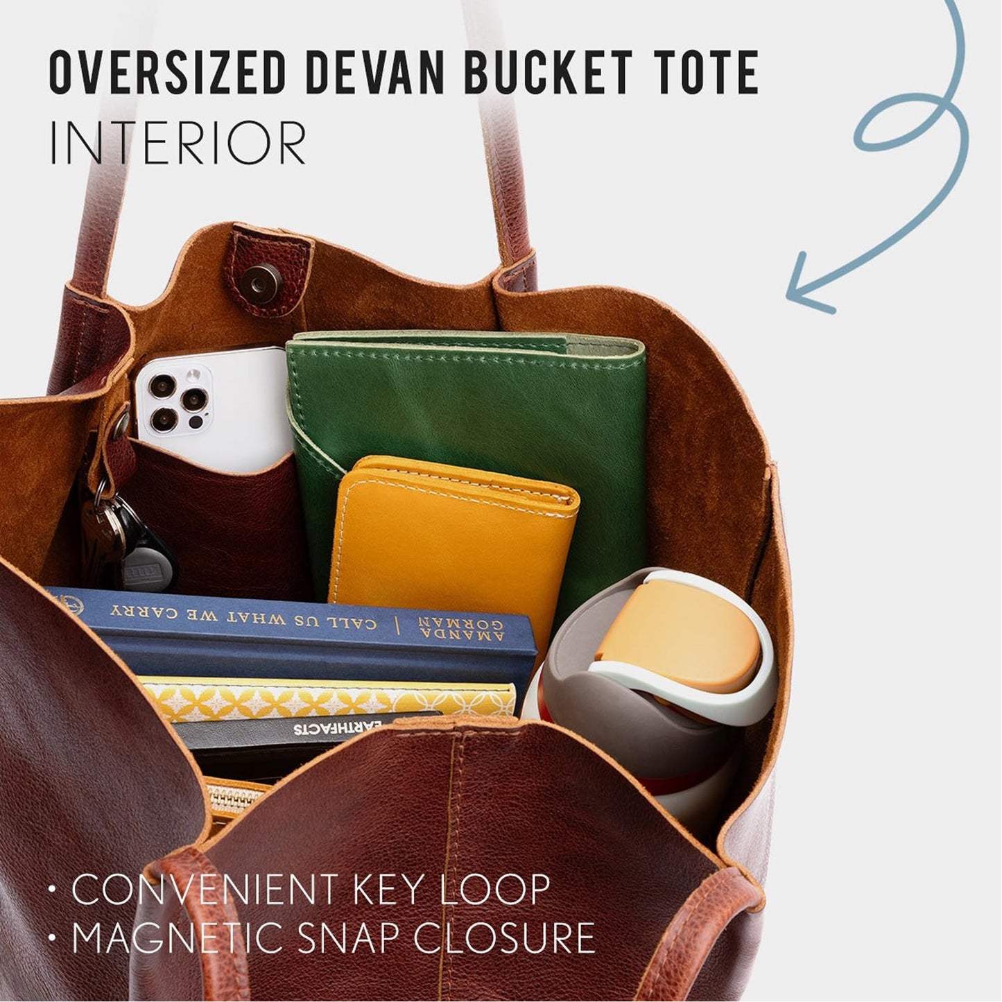 Portland Leather Goods Devan Bucket Tote – Dual Shoulder Straps & Spacious Interior Pockets – Classic, Nutmeg