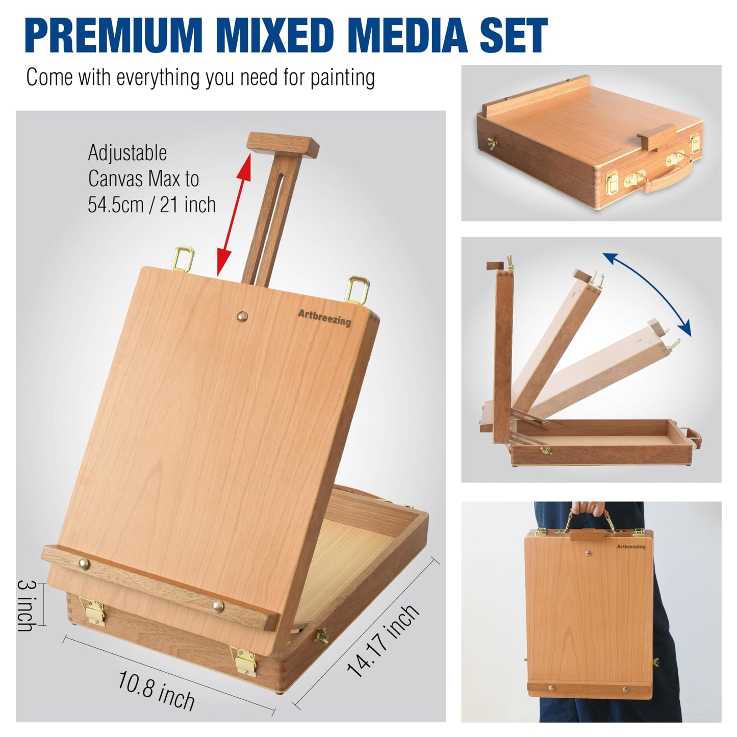 Artbreezing Mixed Media Art Set,55 Pack Painting Supplies Kit with Tabletop Sketch Box Easel and Various Accessories,Complete Painting Set for Students Artists Beginners