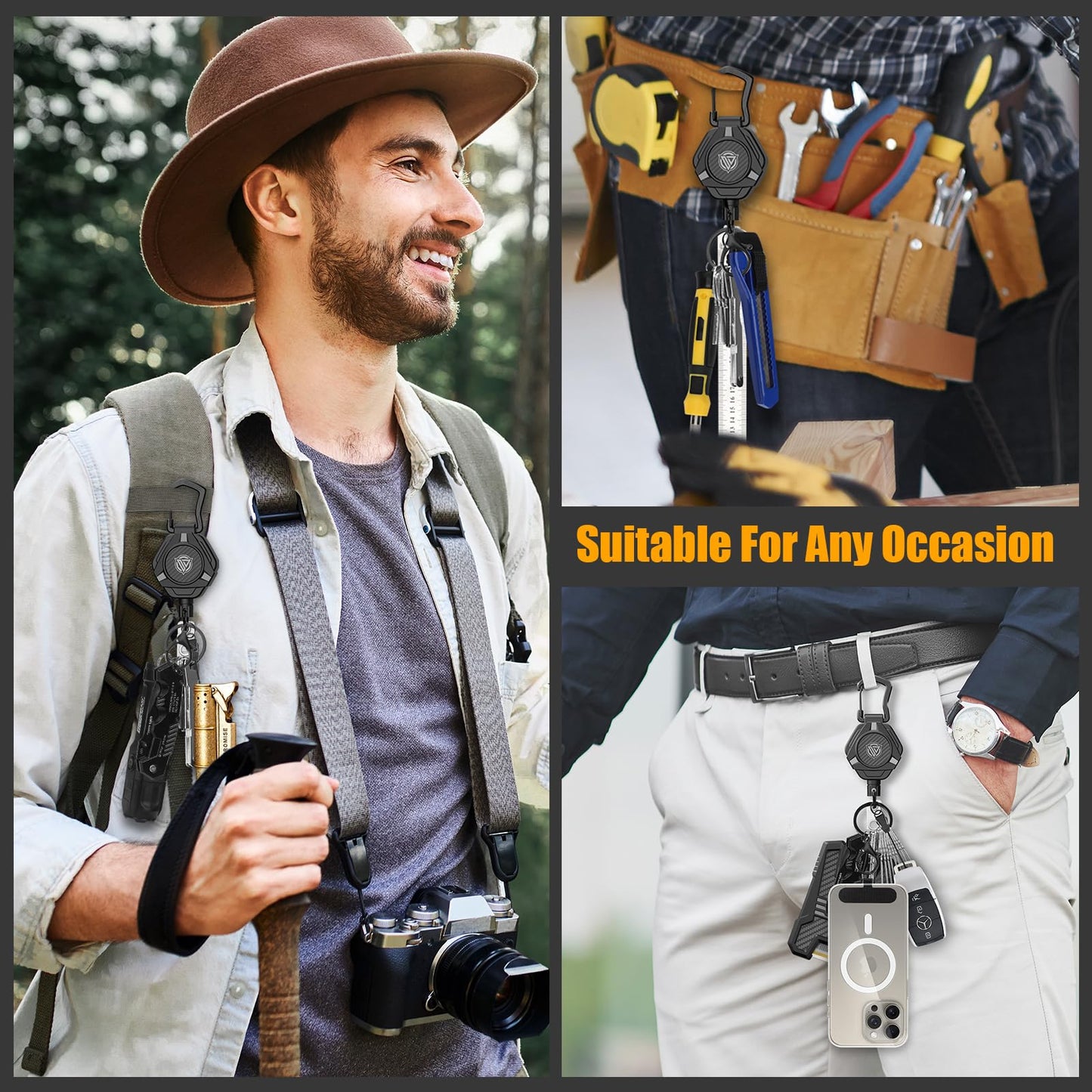 Oaridey Magnetic Retractable Keychain, Heavy Duty Carabiner Badge Holder with Phone Tether Tabs, Tactical ID Badge Reel with 31.8'' Coated Steel Cord and Lobster Clasp, Bearing 10.0 oz - 2 Pack