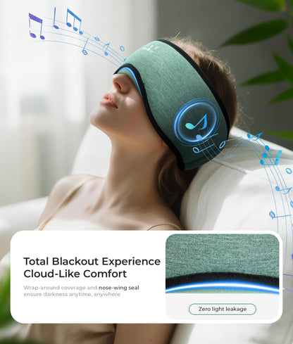 MUSICOZY Sleep Headphones Bluetooth 5.4, Bamboo Cotton Full Coverage Headphones Headband for Side Sleepers, Wireless Earphones with Speaker Sleep Music Earbuds for Men Women (Dark Green)